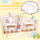 Kids Vanity Table Set with Tri-Folding Mirror and Large Drawer-White