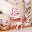 Kids Vanity Table and Stool Set with 360° Rotating Mirror and Whiteboard-Pink by LJGDeals
