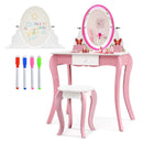 Kids Vanity Table and Stool Set with 360° Rotating Mirror and Whiteboard-Pink by LJGDeals