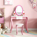 Kids Vanity Table and Stool Set with 360° Rotating Mirror and Whiteboard-Pink by LJGDeals