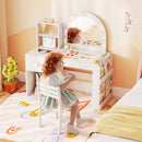 Kids Vanity Table and Chair Set with Lighted Mirror for Kids Aged 3+ Years Old