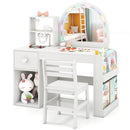 Kids Vanity Table and Chair Set with Lighted Mirror for Kids Aged 3+ Years Old