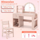 Kids Vanity Table and Chair Set with Lighted Mirror for Kids Aged 3+ Years Old