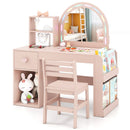 Kids Vanity Table and Chair Set with Lighted Mirror for Kids Aged 3+ Years Old