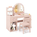 Kids Vanity Table and Chair Set with Lighted Mirror for Kids Aged 3+ Years Old