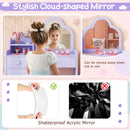 Kids Vanity Table and Chair Set with Cloud-shaped Mirror and Open Shelf-Purple