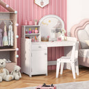 Kids Vanity Table and Chair Set with Shelves Drawer and Cabinet-White