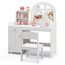 Kids Vanity Table and Chair Set with Shelves Drawer and Cabinet-White