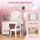 Kids Vanity Table and Chair Set with Shelves Drawer and Cabinet-White