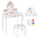 Kids Vanity and Stool Set with 360° Rotatable Mirror and Whiteboard-White by LJGDeals