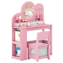 Kids Vanity with Lights Princess Vanity Table and Chair Set with 2 Drawers and 2-Tier Bookshelf by LJGDeals