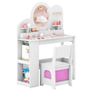 Kids Vanity with Lights Princess Vanity Table and Chair Set with 2 Drawers and 2-Tier Bookshelf by LJGDeals