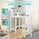 Kids Wooden Corner Desk and Chair Set with Hutch and Storage-White by LJGDeals