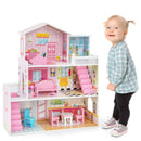 Kids Wooden Dollhouse Playset with 5 Simulated Rooms and 10 Pieces of Furniture-Pink by LJGDeals