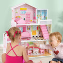 Kids Wooden Dollhouse Playset with 5 Simulated Rooms and 10 Pieces of Furniture-Pink by LJGDeals