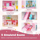 Kids Wooden Dollhouse Playset with 5 Simulated Rooms and 10 Pieces of Furniture-Pink by LJGDeals