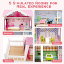 Wooden Dollhouse with Working Elevator and Rotatable Staircase-Pink by LJGDeals