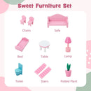 Kids Wooden Dollhouse Playset with 5 Simulated Rooms and 10 Pieces of Furniture-Pink by LJGDeals