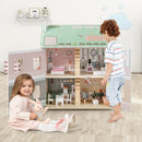 Kids Wooden Dollhouse 3 Level with Double-Sided Roofs and Doors-Pink by LJGDeals
