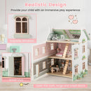 Kids Wooden Dollhouse 3 Level with Double-Sided Roofs and Doors-Pink by LJGDeals