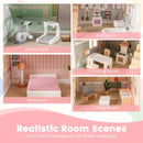 Kids Wooden Dollhouse 3 Level with Double-Sided Roofs and Doors-Pink by LJGDeals