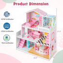 Kids Wooden Dollhouse Playset with 5 Simulated Rooms and 10 Pieces of Furniture-Pink by DirectDeals