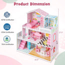 Kids Wooden Dollhouse Playset with 5 Simulated Rooms and 10 Pieces of Furniture-Pink by LJGDeals