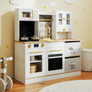 Kids Wooden Kitchen Playset with Stoves Sound Light for 3+ Years Old-White