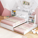 Twin/Full Kids Wooden Platform Bed with Trundle Storage Headboard by LJGDeals