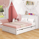 Twin/Full Kids Wooden Platform Bed with Trundle Storage Headboard by LJGDeals