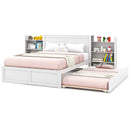 Twin/Full Kids Wooden Platform Bed with Trundle Storage Headboard by LJGDeals