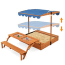 Kids Wooden Sand Box with Foldable Picnic Sensory Table and Bench-Natural by LJGDeals