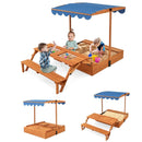 Kids Wooden Sand Box with Foldable Picnic Sensory Table and Bench-Natural by LJGDeals