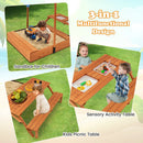 Kids Wooden Sand Box with Foldable Picnic Sensory Table and Bench-Natural by LJGDeals
