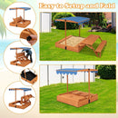 Kids Wooden Sand Box with Foldable Picnic Sensory Table and Bench-Natural by LJGDeals