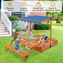 Kids Wooden Sand Box with Foldable Picnic Sensory Table and Bench-Natural by LJGDeals