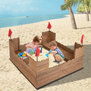 Kids Wooden Sandbox with Bottom Liner and Red Flags by LJGDeals