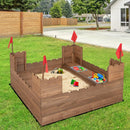 Kids Wooden Sandbox with Bottom Liner and Red Flags by LJGDeals