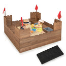 Kids Wooden Sandbox with Bottom Liner and Red Flags by LJGDeals
