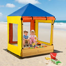 Kids Wooden Sandbox with Canopy Large Sand Pit with Mesh Windows and Bottom Liner-Multicolor by LJGDeals