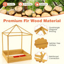 Kids Wooden Sandbox with Canopy Large Sand Pit with Mesh Windows and Bottom Liner-Multicolor