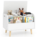 Kids Wooden Toy Box with Front Bookshelf and 4 Solid Wood Legs for Playroom