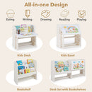 Kids Writing Desk and Chair Set with Side Bookshelves