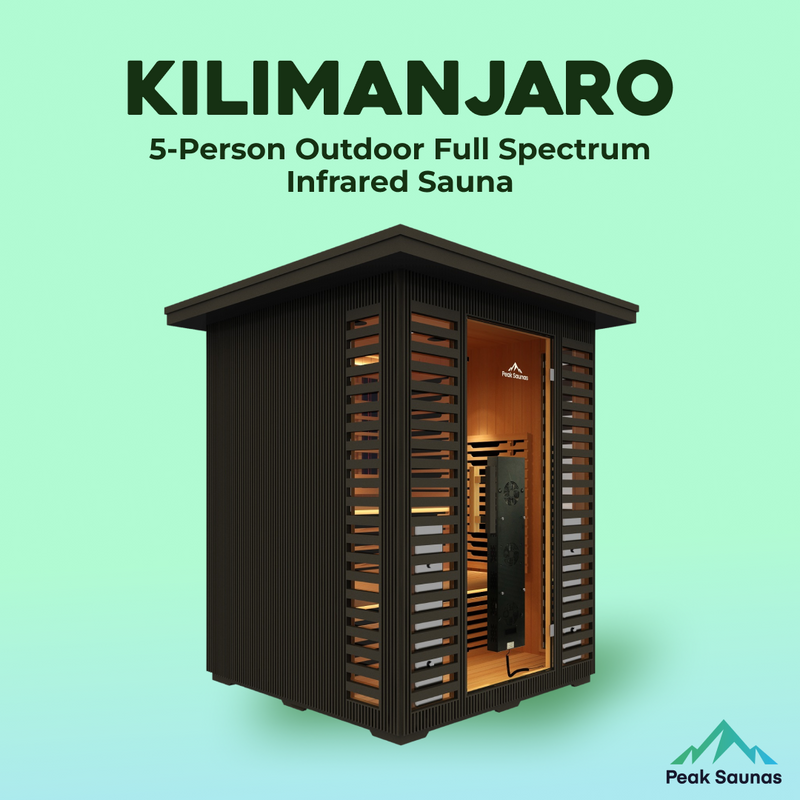 Peak Saunas Kilimanjaro 5-Person Outdoor Full Spectrum Infrared Sauna with XL Medical-Grade Red Light Therapy and Smart WiFi App Control