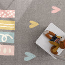 Kids Rug Nino with Rainbow and Hearts for Nursery in Grey