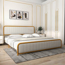 Upholstered Gold Platform Bed Frame with Velvet Headboard by LJGDeals