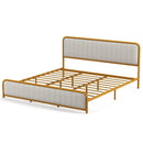 Upholstered Gold Platform Bed Frame with Velvet Headboard by LJGDeals