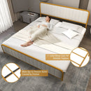 Upholstered Gold Platform Bed Frame with Velvet Headboard by LJGDeals