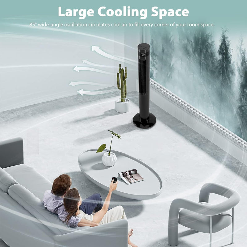 85° Oscillating Bladeless Tower Fan with 24ft/s Velocity