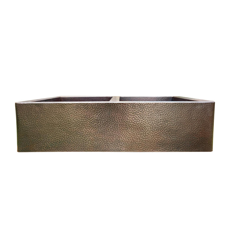 Hammered Copper Double Bowl Farmhouse Sink - Nocturn